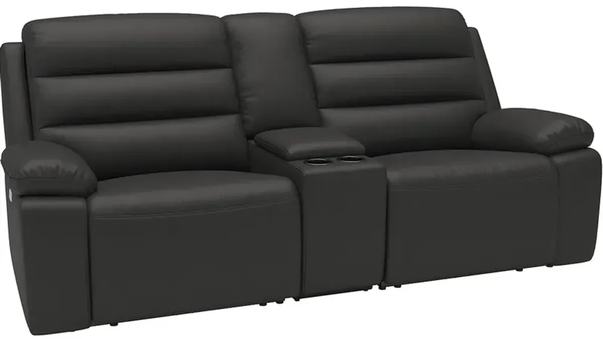 Duke Dark Gray Leather Power Reclining Console Loveseat W/ Power Headrests