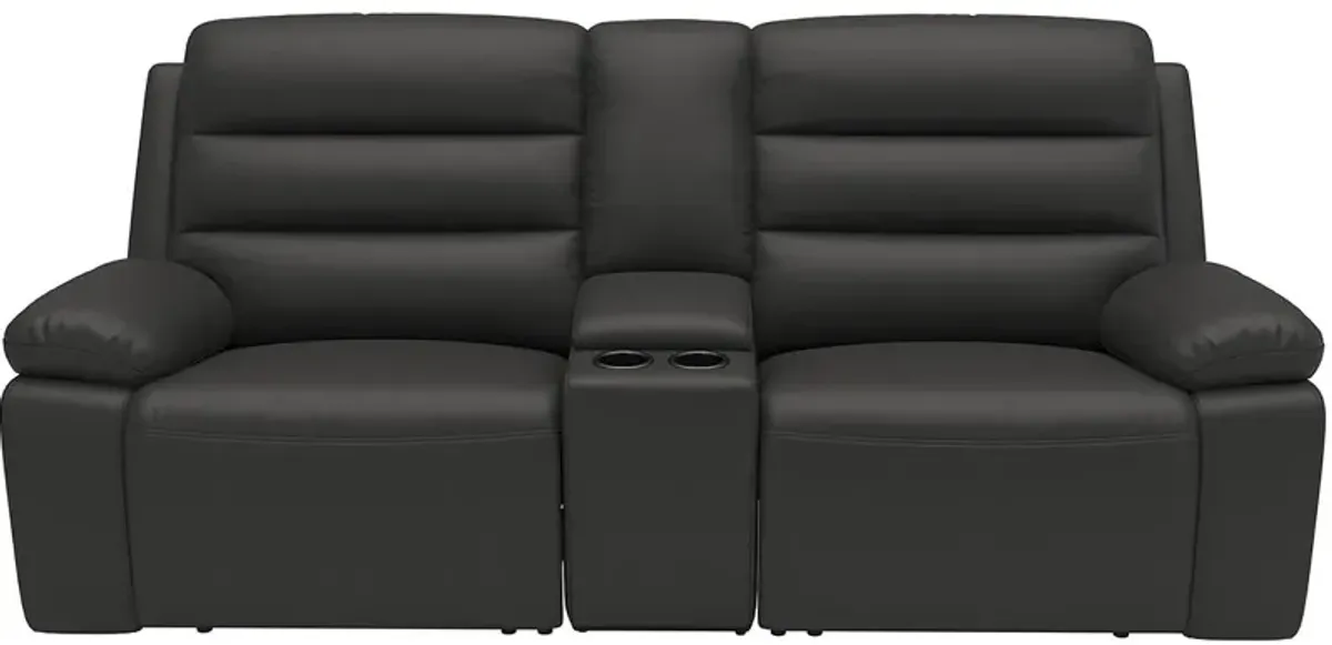 Duke Dark Gray Leather Power Reclining Console Loveseat W/ Power Headrests