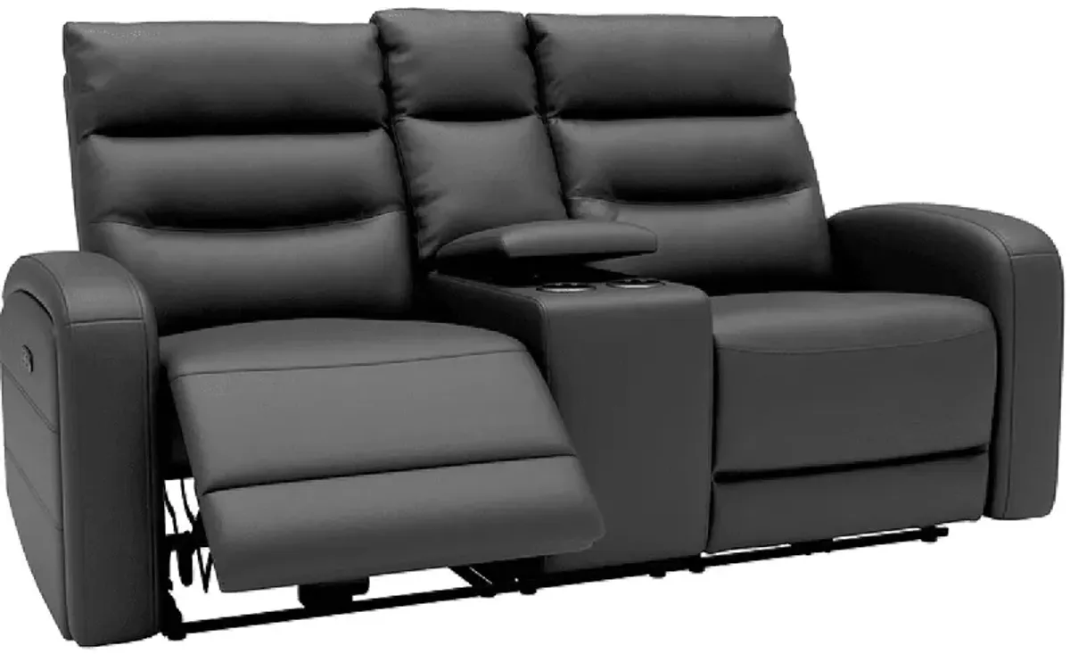 Emerie Black Leather Power Reclining Console Loveseat W/ Power Headrests