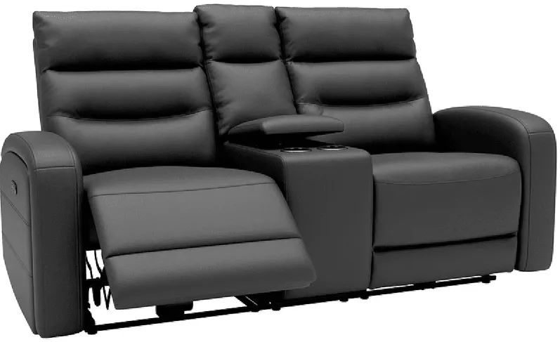 Emerie Black Leather Power Reclining Console Loveseat W/ Power Headrests