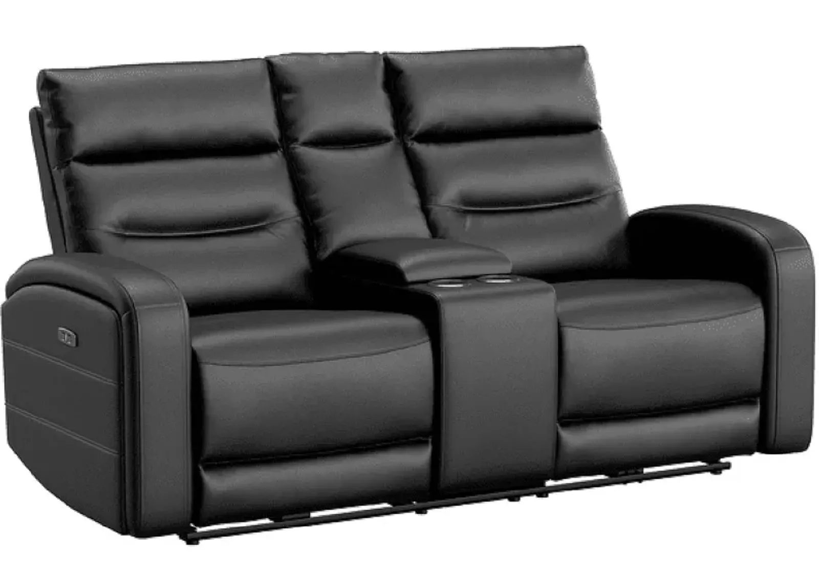 Emerie Black Leather Power Reclining Console Loveseat W/ Power Headrests