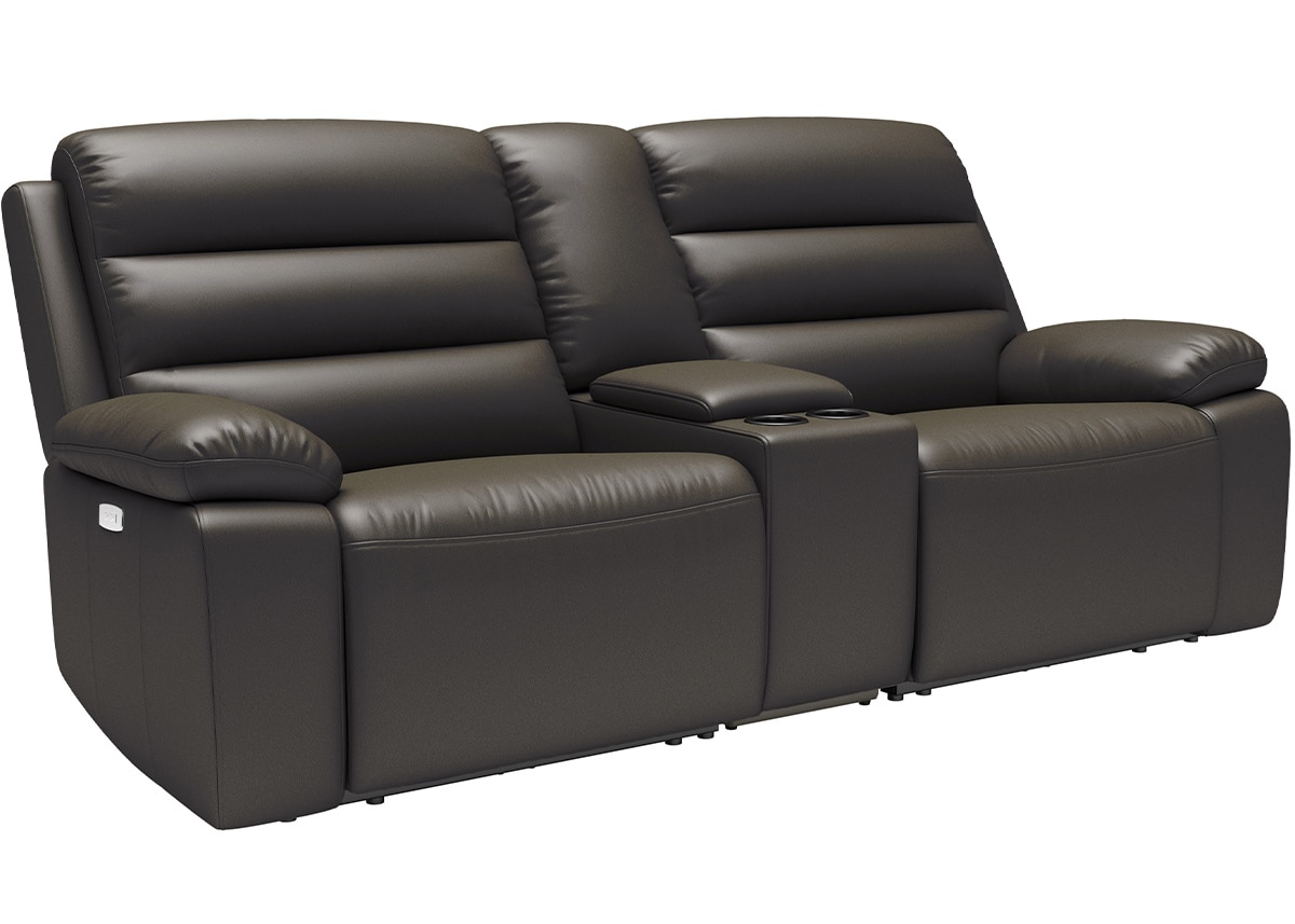 Duke II Brown Leather Power Reclining Console Loveseat W/ Power Headrests