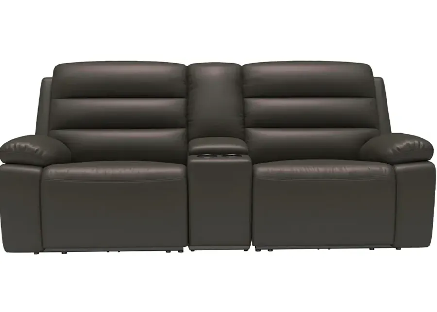 Duke II Brown Leather Power Reclining Console Loveseat W/ Power Headrests