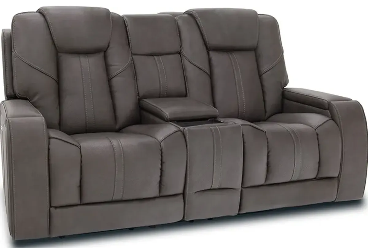 Dalton Gray Home Theater Power Reclining Console Loveseat W/ Power Headrests