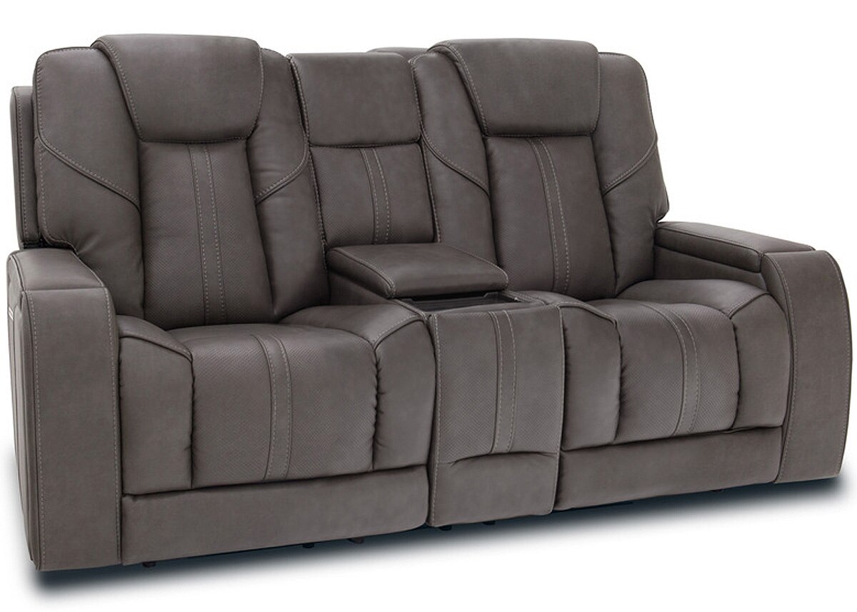 Dalton Gray Home Theater Power Reclining Console Loveseat W/ Power Headrests