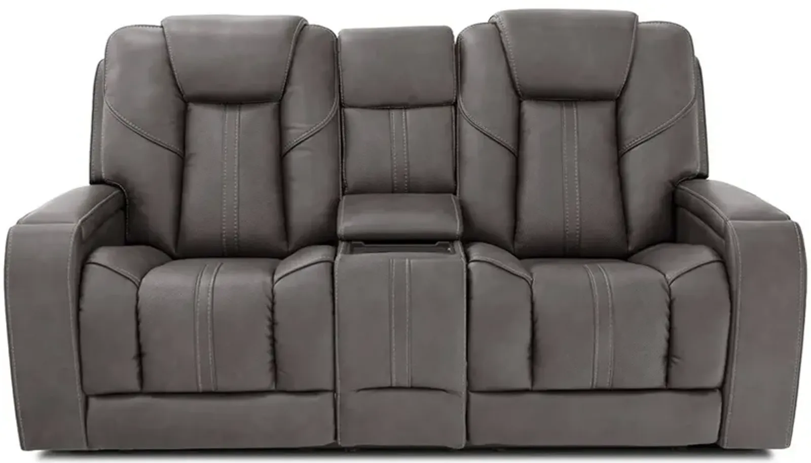 Dalton Gray Home Theater Power Reclining Console Loveseat W/ Power Headrests