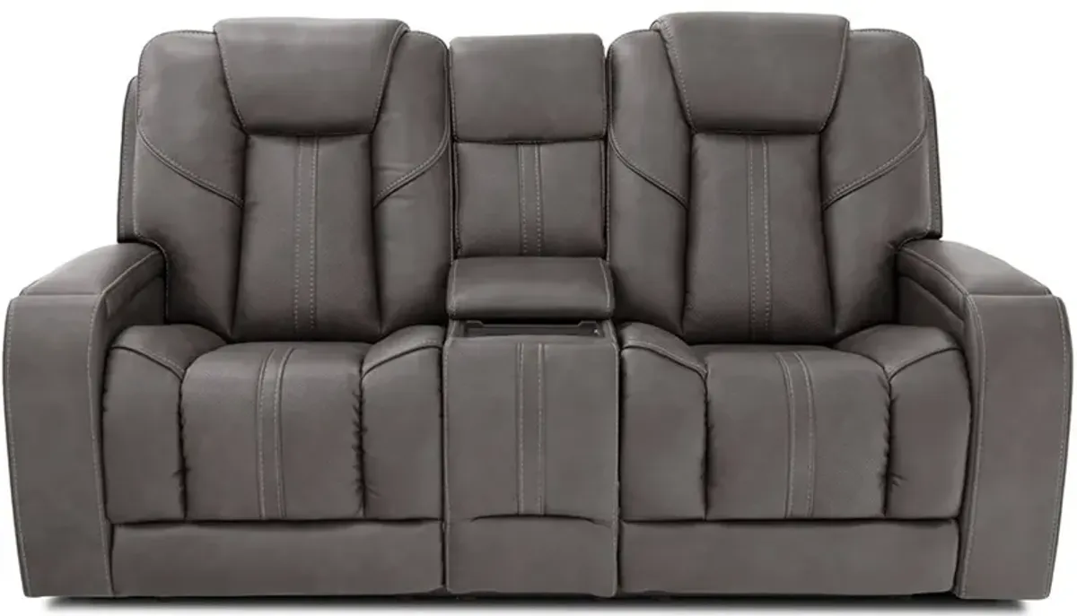 Dalton Gray Power Reclining Console Loveseat W/ Power Headrests