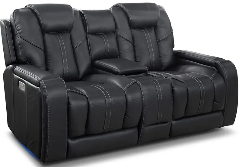 Dalton Black Home Theater Power Reclining Console Loveseat W/ Power Headrests