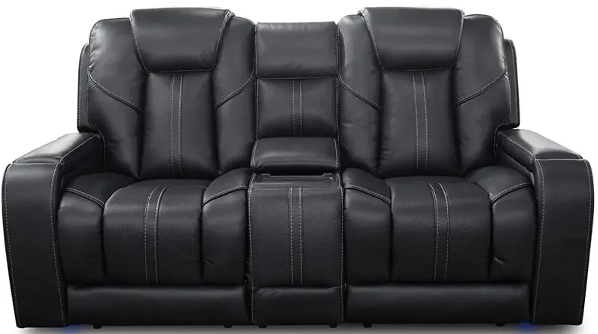 Dalton Black Home Theater Power Reclining Console Loveseat W/ Power Headrests