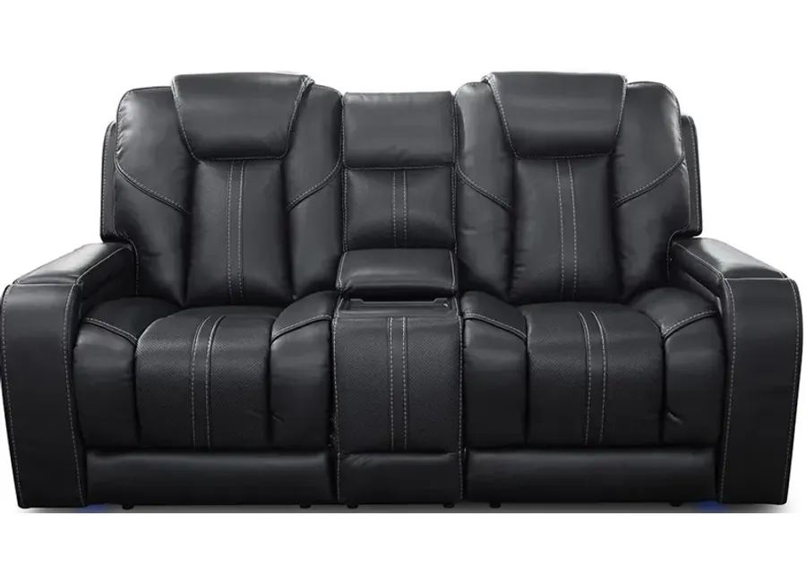 Dalton Black Power Reclining Console Loveseat W/ Power Headrests