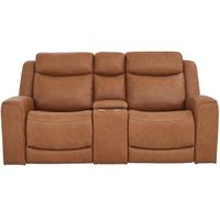 Davidson Brown Leather Power Reclining Console Loveseat W/ Power Headrests By Drew & Jonathan