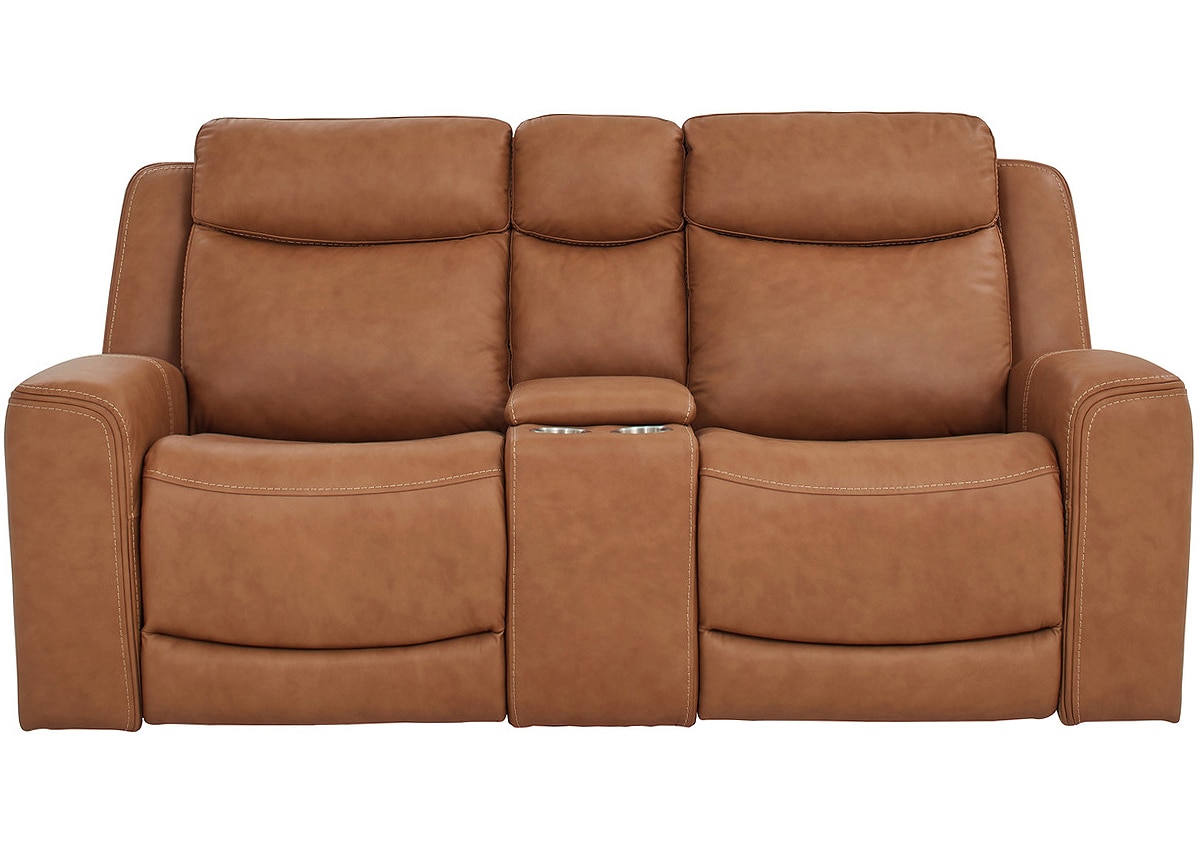 Davidson Brown Leather Power Reclining Console Loveseat W/ Power Headrests By Drew & Jonathan