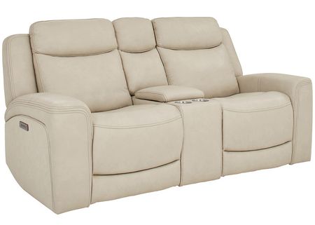 Davidson Gray Leather Power Reclining Console Loveseat W/ Power Headrests By Drew & Jonathan