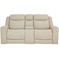 Davidson Gray Leather Power Reclining Console Loveseat W/ Power Headrests By Drew & Jonathan
