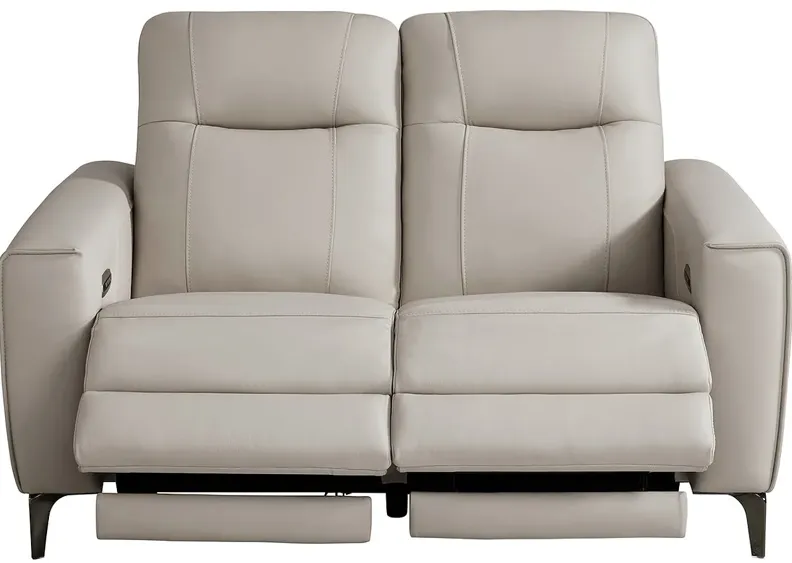 Parkside Heights Gray Leather Dual Power Reclining Loveseat W/ Power Headrests By Drew & Jonathan