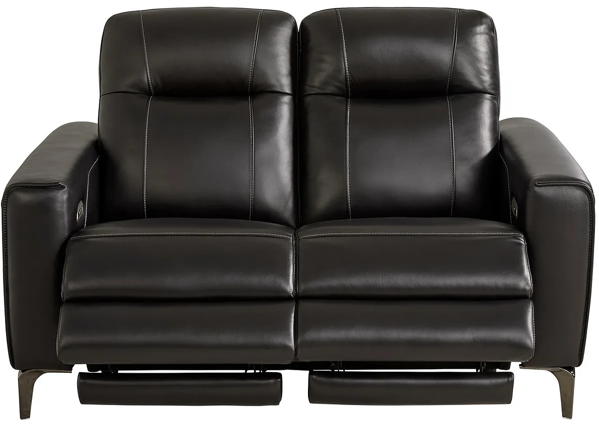 Parkside Heights Black Leather Power Reclining Loveseat W/ Power Headrests By Drew & Jonathan