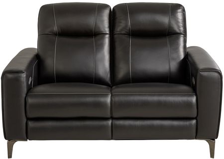 Parkside Heights Black Leather Power Reclining Loveseat W/ Power Headrests By Drew & Jonathan
