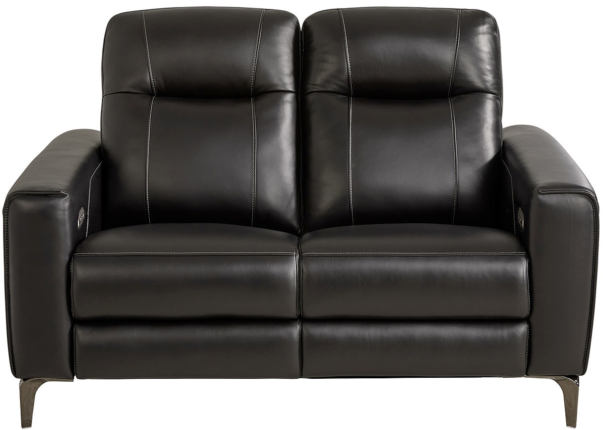 Parkside Heights Black Leather Power Reclining Loveseat W/ Power Headrests By Drew & Jonathan