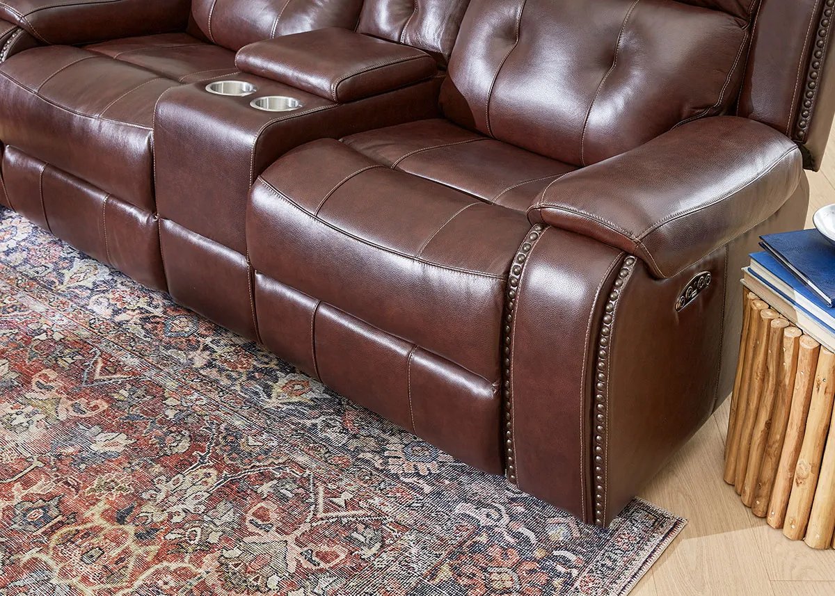 Cassidy II Brown Leather Power Reclining Console Loveseat W/ Power Headrests