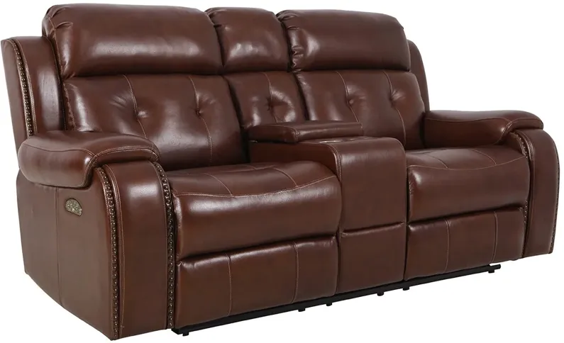 Cassidy II Brown Leather Power Reclining Console Loveseat W/ Power Headrests