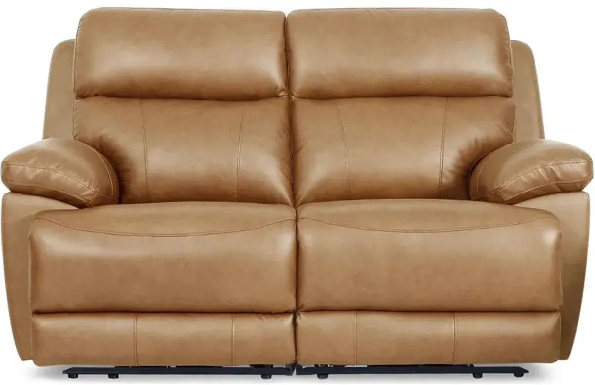 Joliet Tan Leather Power Reclining Loveseat