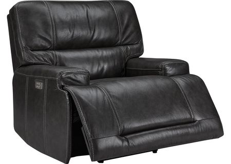 Clio II Gray Leather Power Recliner
