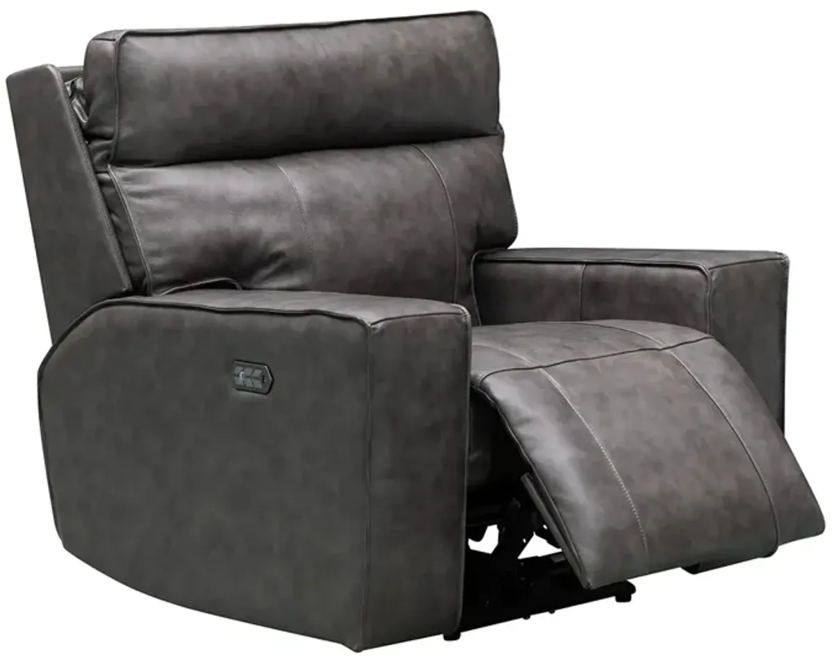 Torro Gray Leather Power Recliner W/ Power Headrest