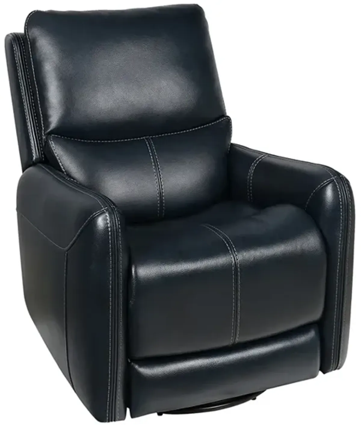 Sorrento Blue Leather Power Swivel Recliner W/ Power Headrest