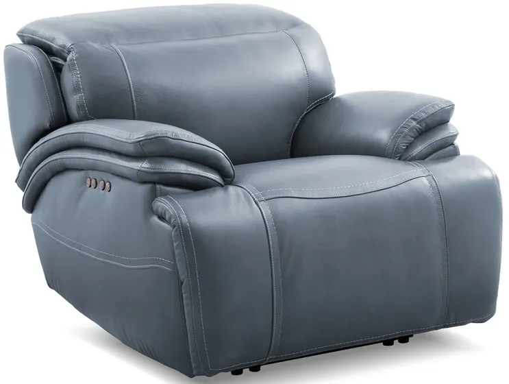 Isaac Blue Leather Zero Gravity Power Recliner W/ Power Headrest by The