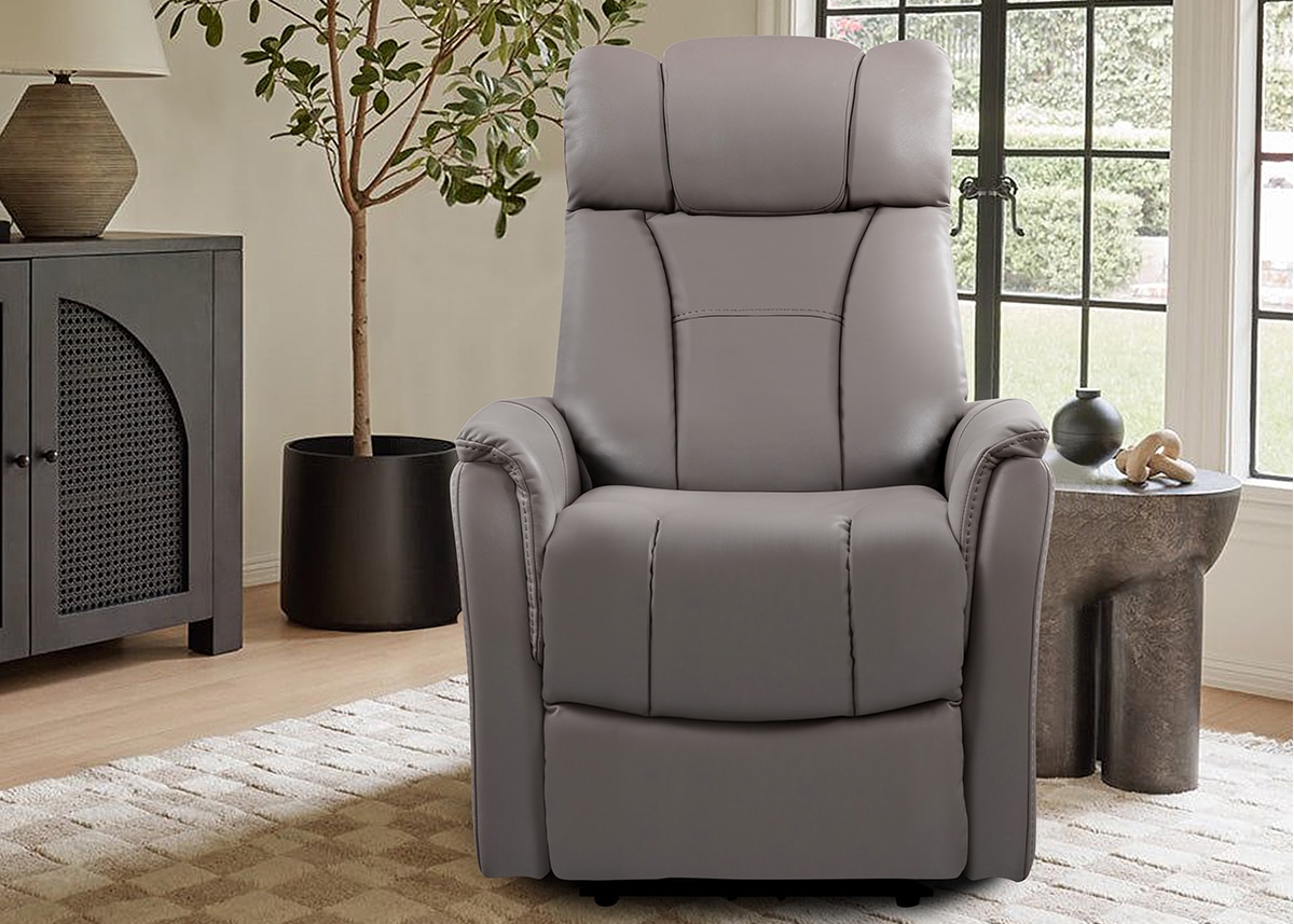 Ulysses Gray Leather Swivel Glider Recliner