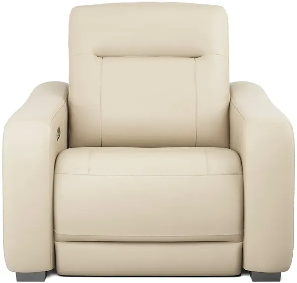 Newport Beige Leather Dual Power Recliner W/ Power Headrest By Drew & Jonathan