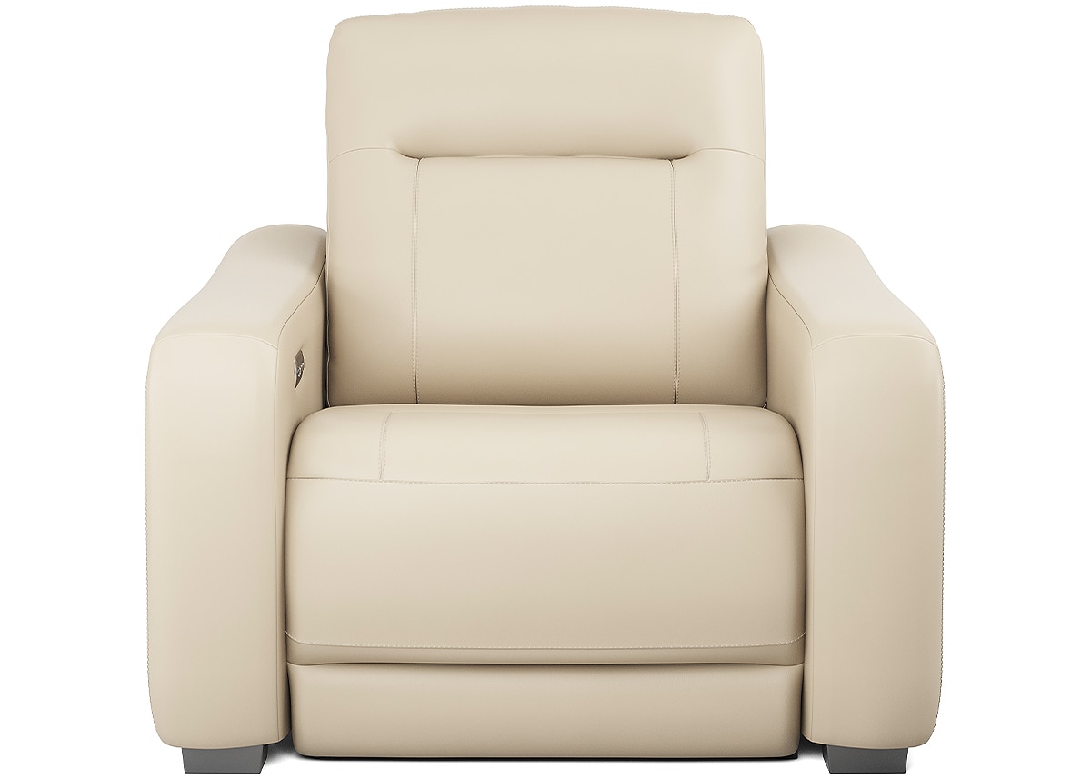 Newport Beige Leather Dual Power Recliner W/ Power Headrest By Drew & Jonathan