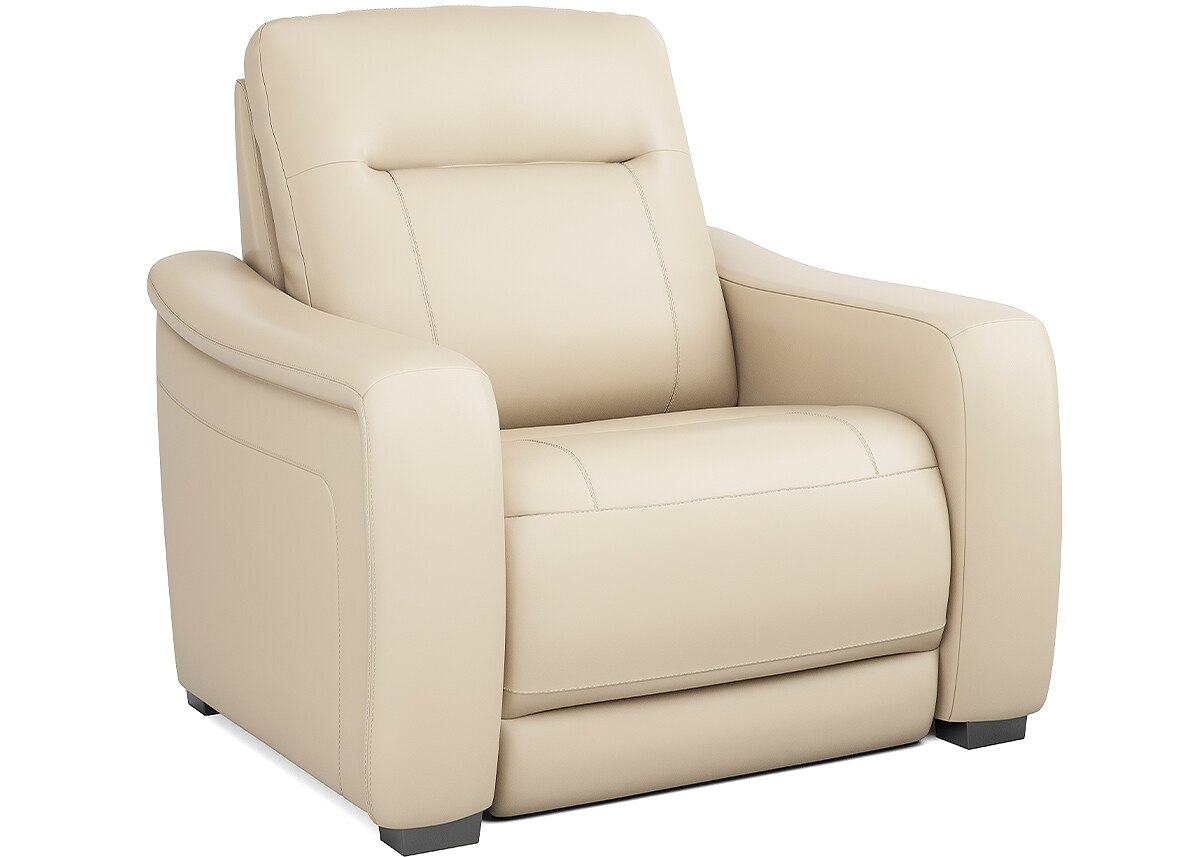 Newport Beige Leather Dual Power Recliner W/ Power Headrest By Drew & Jonathan