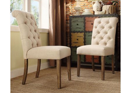 Richland Beige Rolled Back Tufted Dining Chair