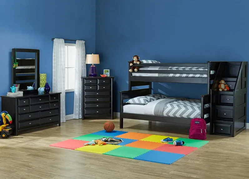 Catalina Black 5 Pc. Twin/Full Bunk Bedroom with Staircase
