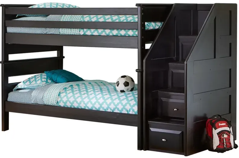 Catalina Black Twin Bunk Bed with Staircase