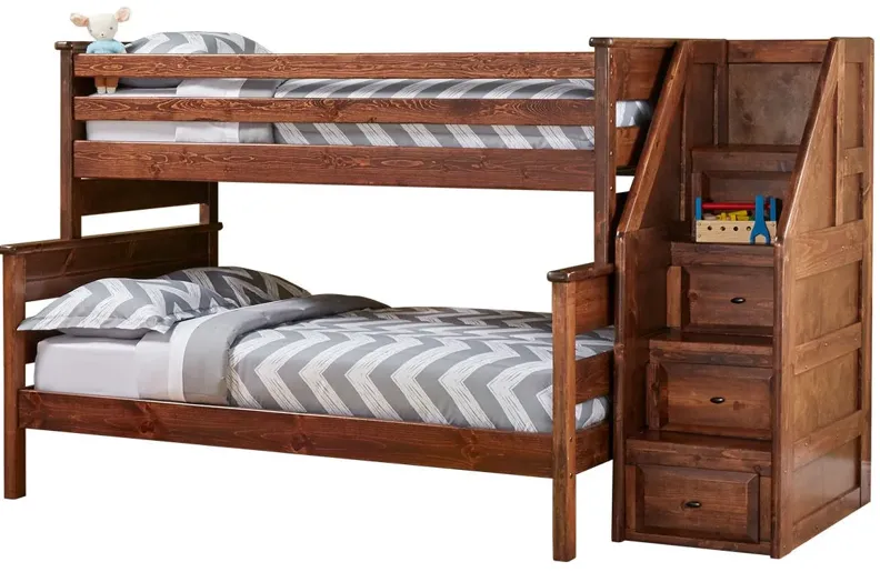Catalina Chestnut Twin/Full Bunk Bed with Staircase