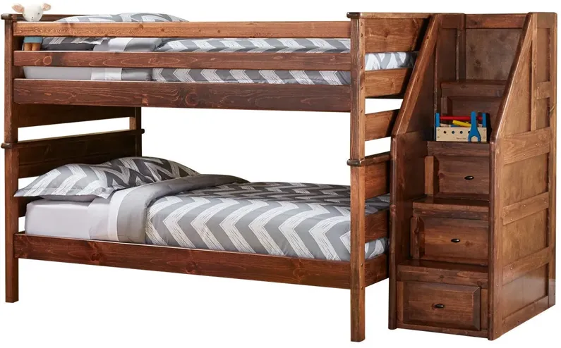 Catalina Chestnut Full Bunk Bed with Staircase