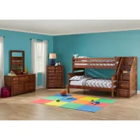 Catalina Chestnut 6 Pc. Twin/Full Bunk Bedroom with Storage Staircase