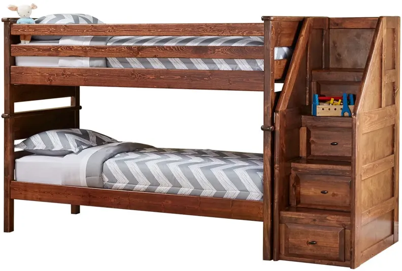 Catalina Chestnut Twin Bunk Bed with Staircase