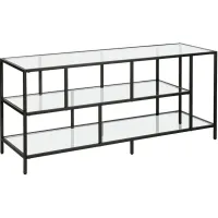 Withrop TV Stand with Glass Shelves in Blackened Bronze Finish