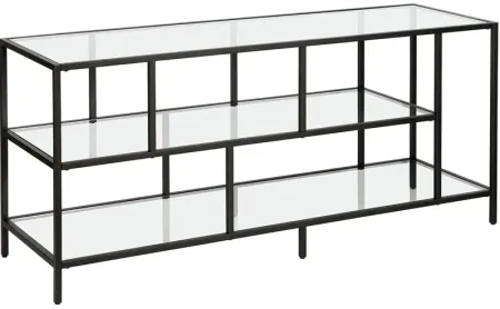 Withrop TV Stand with Glass Shelves in Blackened Bronze Finish