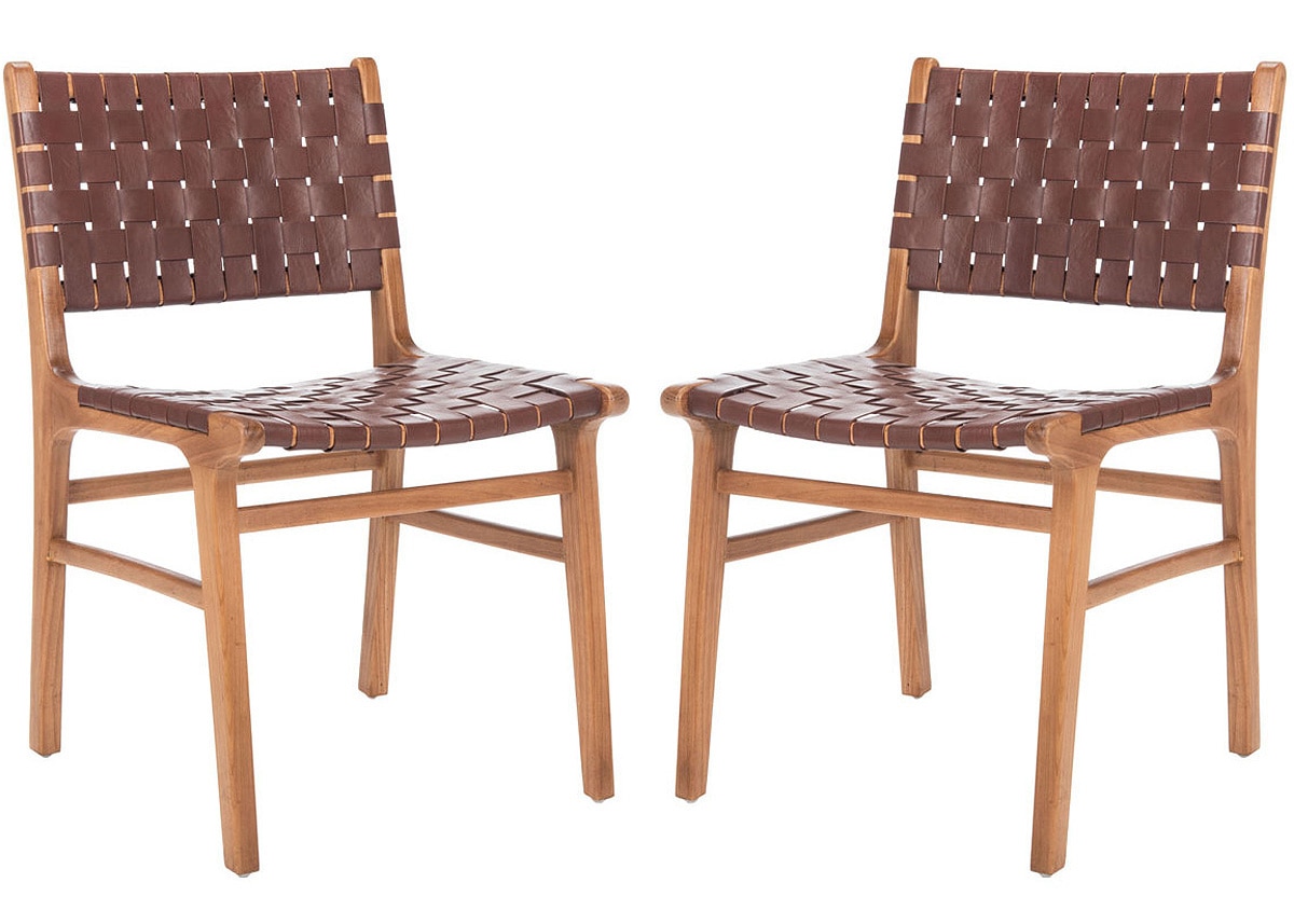Taika Leather Woven Dining Chair, Set Of 2