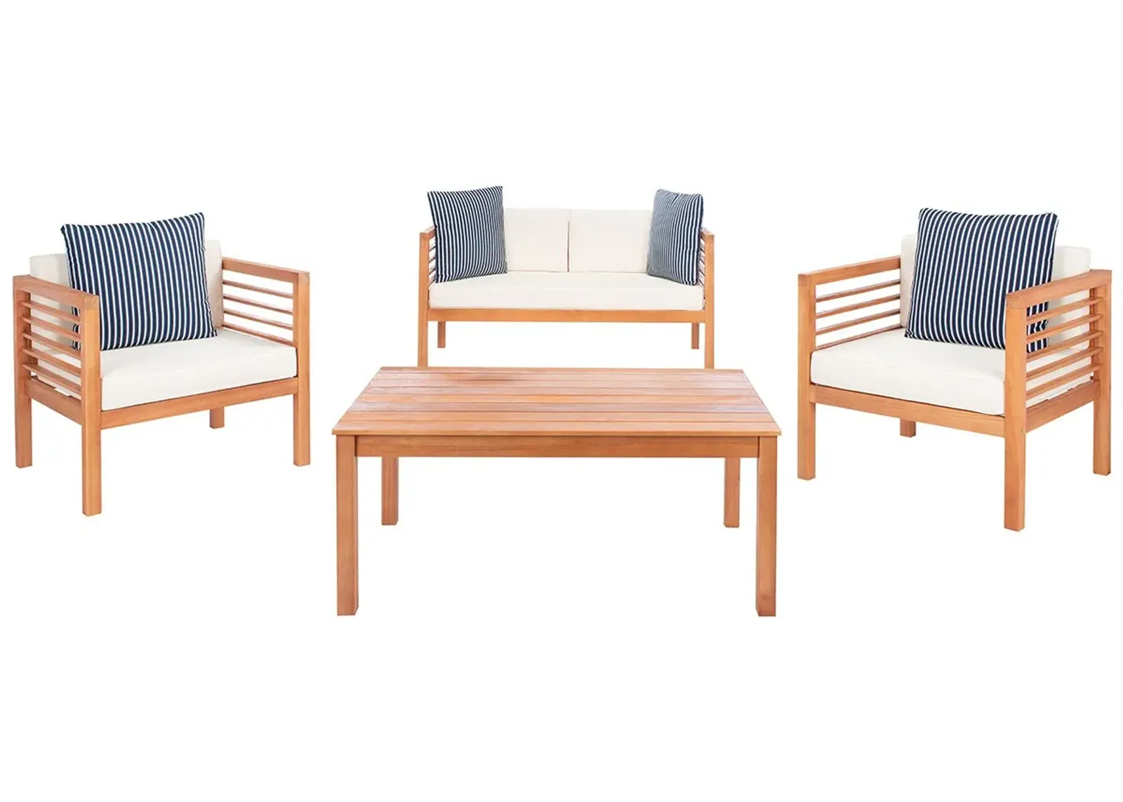 Vienna Brown 4 Pc. Outdoor Patio Set W/ Navy Stripe Pillows