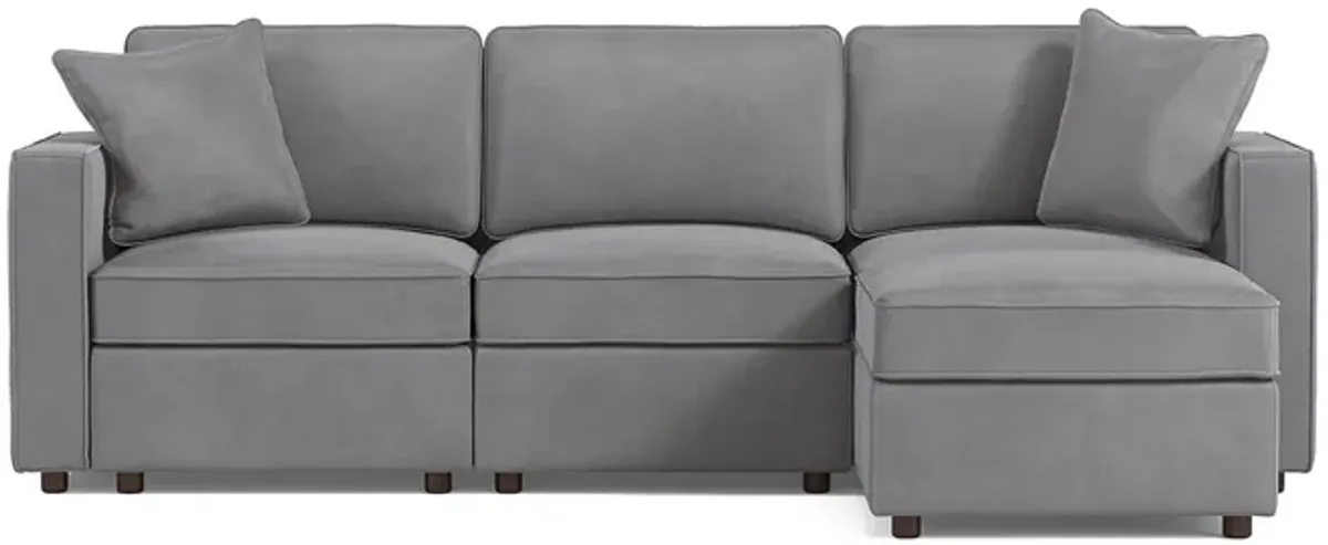 Fairmont Gray Velvet 3-Seat Modular Sofa W/ Ottoman