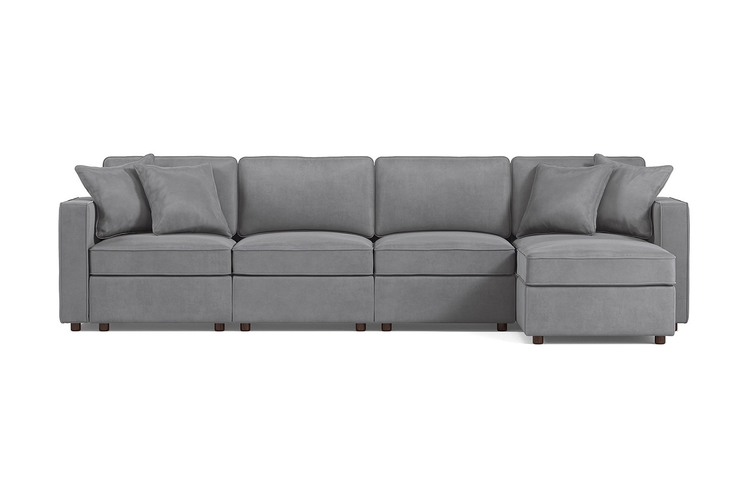 Fairmont Gray Velvet 4-Seat Modular Sofa W/ Ottoman