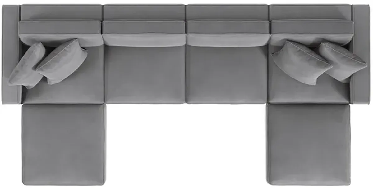 Fairmont Gray Velvet 4-Seat Modular Sofa W/ 2 Ottomans