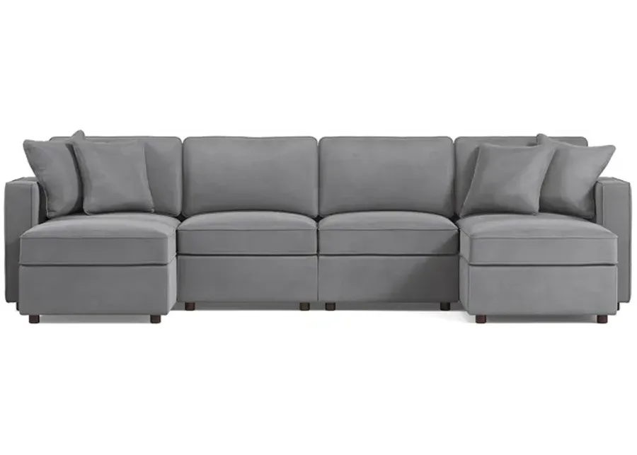 Fairmont Gray Velvet 4-Seat Modular Sofa W/ 2 Ottomans