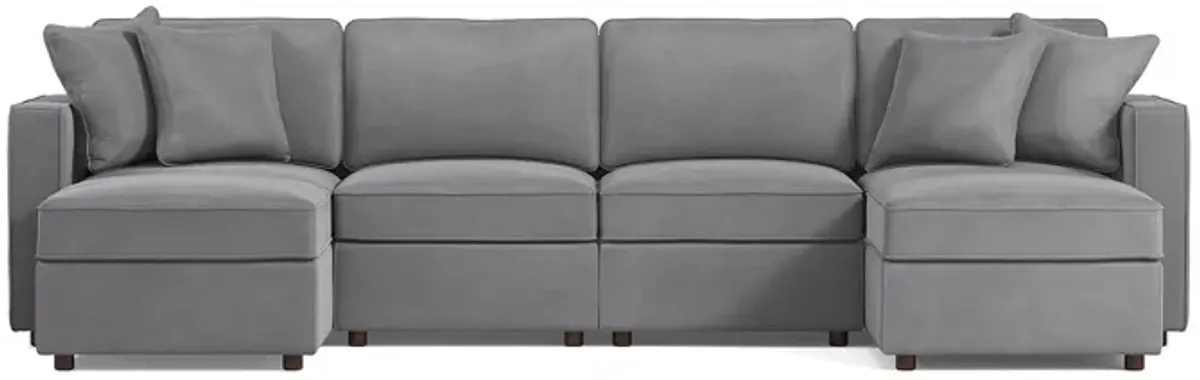 Fairmont Gray Velvet 4-Seat Modular Sofa W/ 2 Ottomans