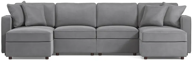 Fairmont Gray Velvet 4-Seat Modular Sofa W/ 2 Ottomans